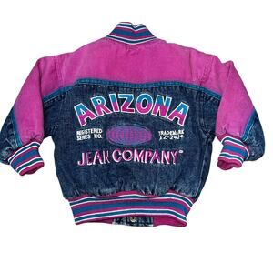 Vintage Arizona Jean Company denim color block embroidered bomber jacket girl 2T